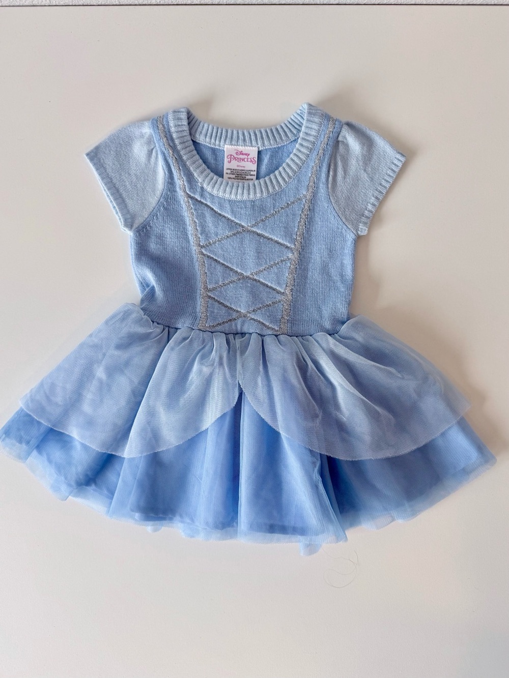 Disney Princess Cinderella Baby Blue Sweater Tutu Tulle Dress 12M Silver Accents